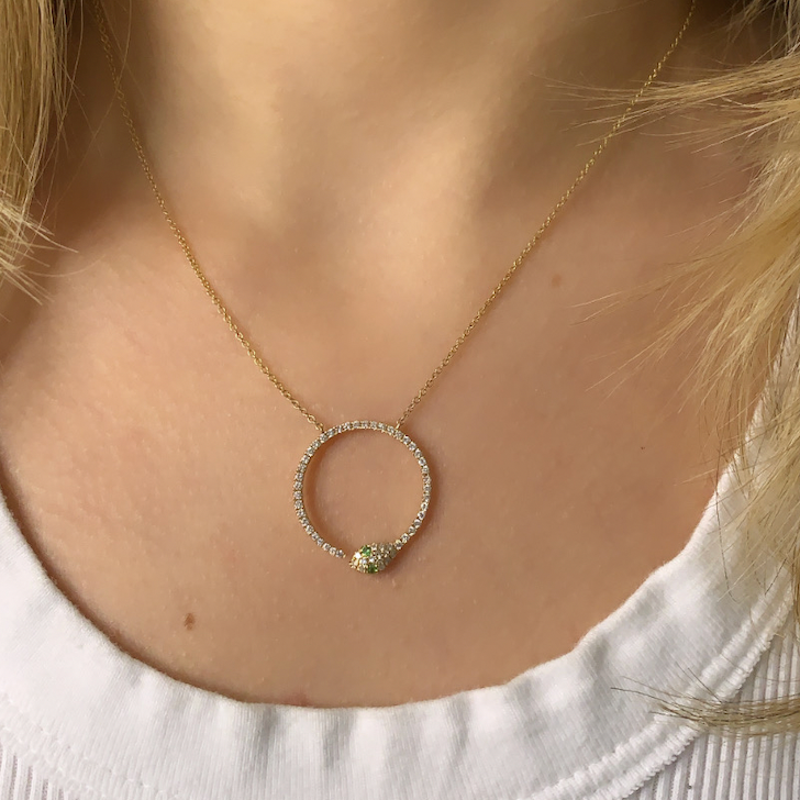 14k Gold Diamond Circle Snake Necklace