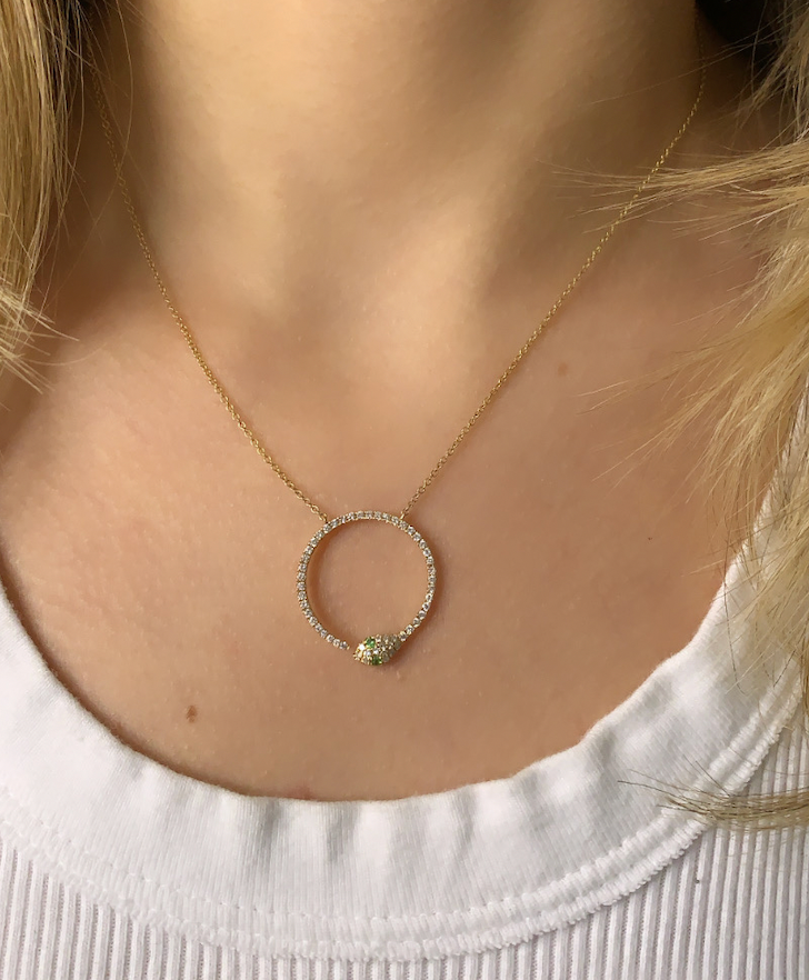 14k Gold Diamond Circle Snake Necklace