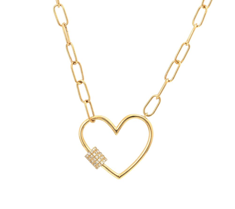 14k Gold Diamond Paperclip Brooke Heart Necklace