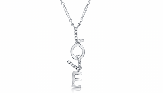 14k Gold Diamond Hanging Love Necklace