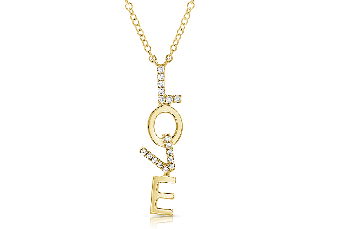14k Gold Diamond Hanging Love Necklace