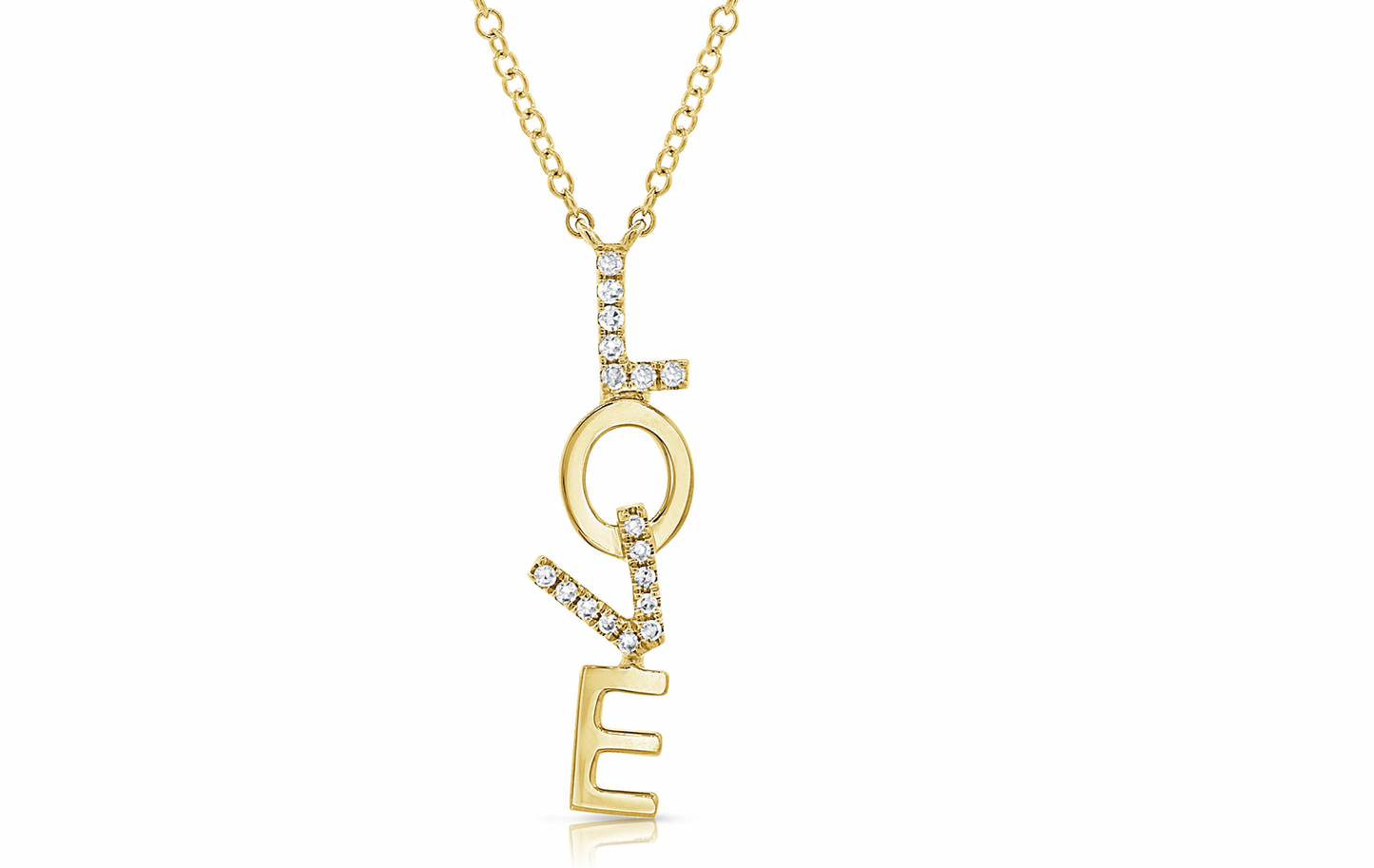 14k Gold Diamond Hanging Love Necklace