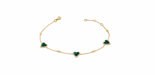 14k Gold Diamond and Malachite Heart Bracelet