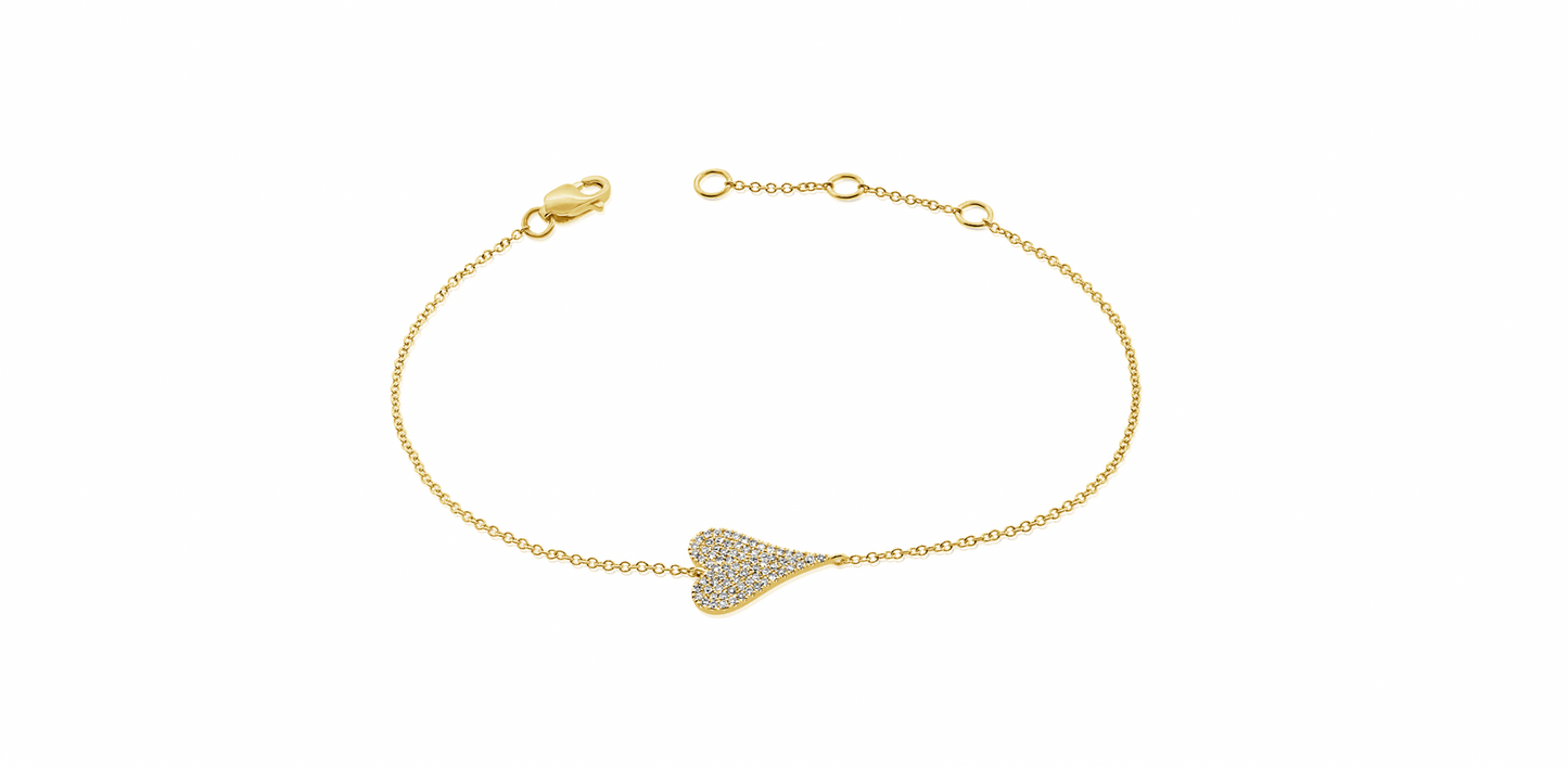 14k Gold Diamond Large Skinny Heart Bracelet