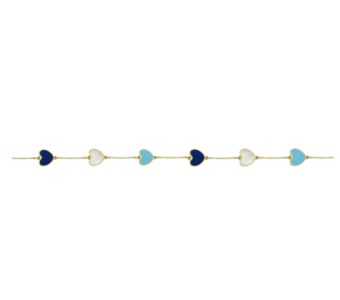 14K GOLD MULTICOLOR BLUE HEART BRACELET