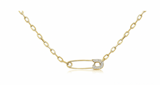 14k Gold Diamond Safety Pin Paperclip Necklace