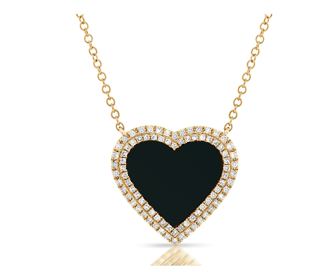 14k Gold Diamond and Onyx Sara Heart Necklace