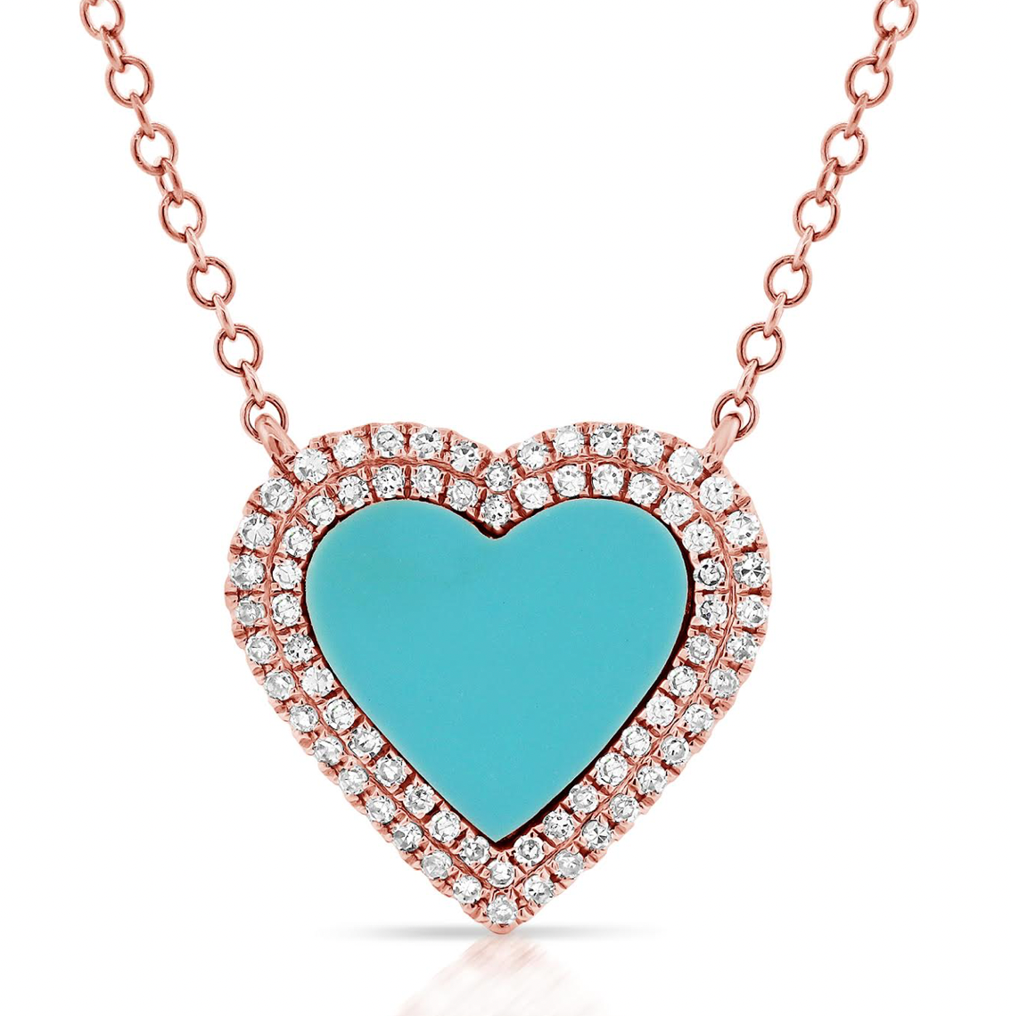 14k Gold Diamond Turquoise Sara Heart Necklace