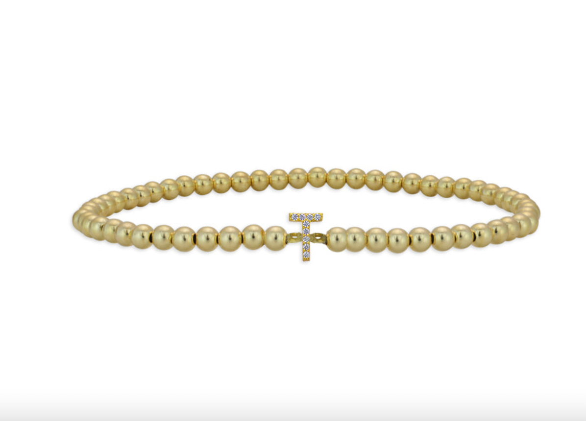 14K GOLD FILLED INITIAL BEADED BRACELET