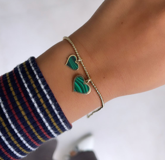 14k Gold Malachite Clara Heart Charm