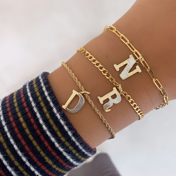 14k Gold Enamel Initial Charm