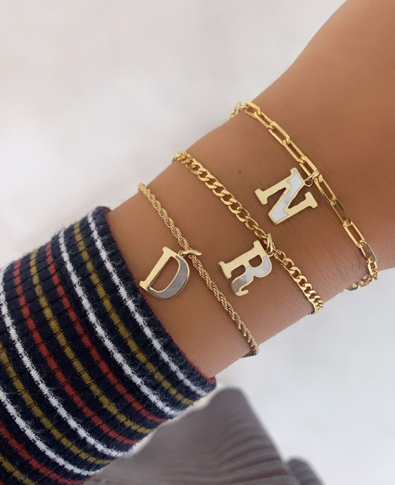 14k Gold Enamel Initial Charm