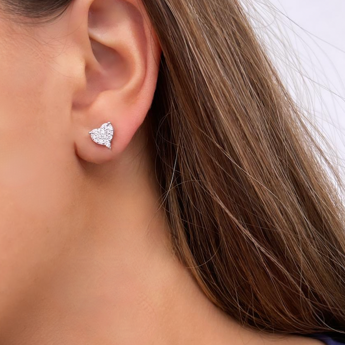 14k Gold Diamond  Heart Studs