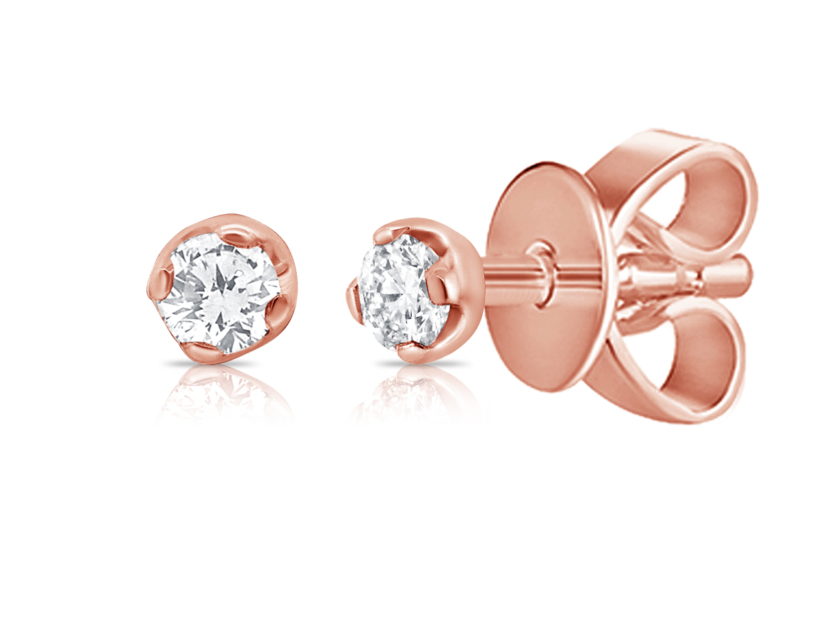 14K Gold Mini Diamond Studs 14K Rose Gold