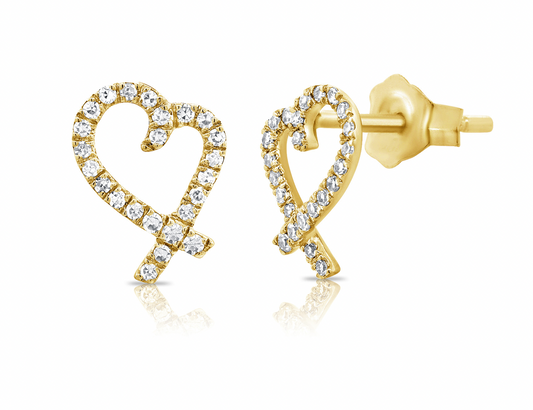 14k Gold Diamond Script Heart Stud