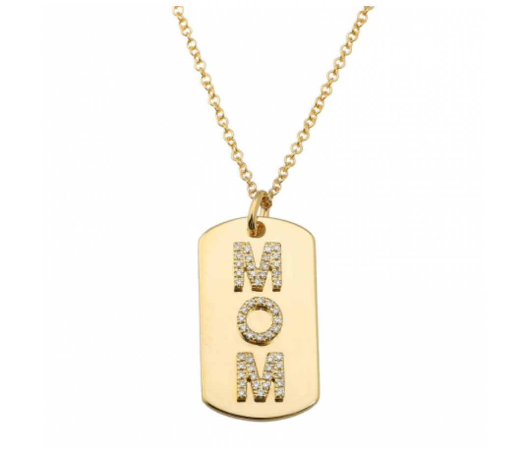 14k Gold Diamond Mom Tag Necklace