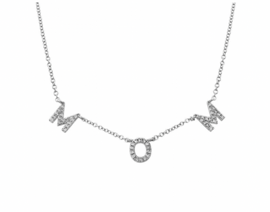 14k Gold Diamond Station Mom Necklace