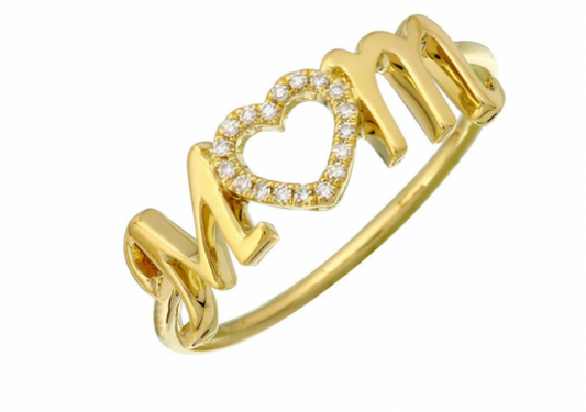 14k Gold Diamond Mom Heart Ring