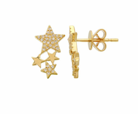 14k Gold Diamond Cluster Star Studs