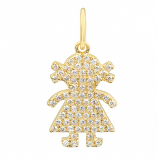 14k Yellow Gold Diamond Girl Charm