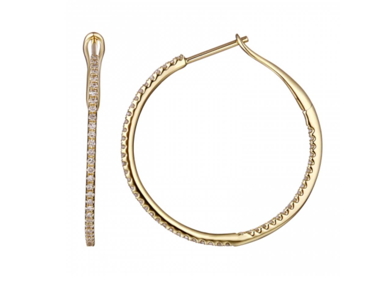 14k Gold Diamond 21 mm Hoops