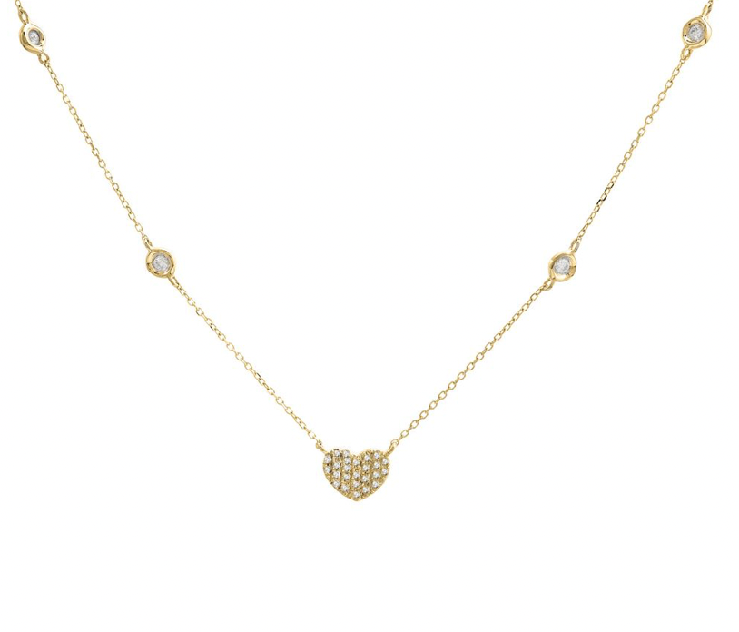 14k Gold Diamond by the Yard Heart Necklace