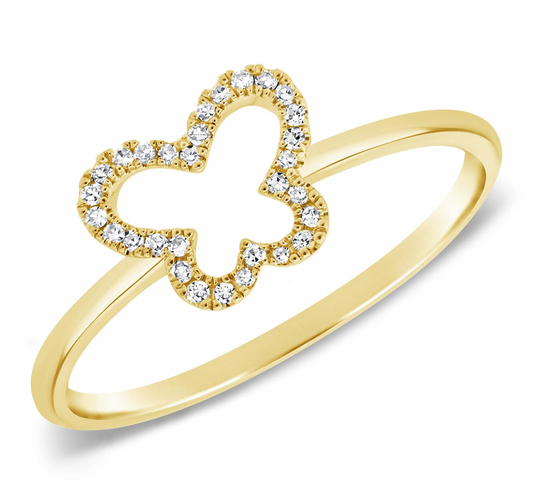 14k Gold Pave Diamond Open Butterfly Ring