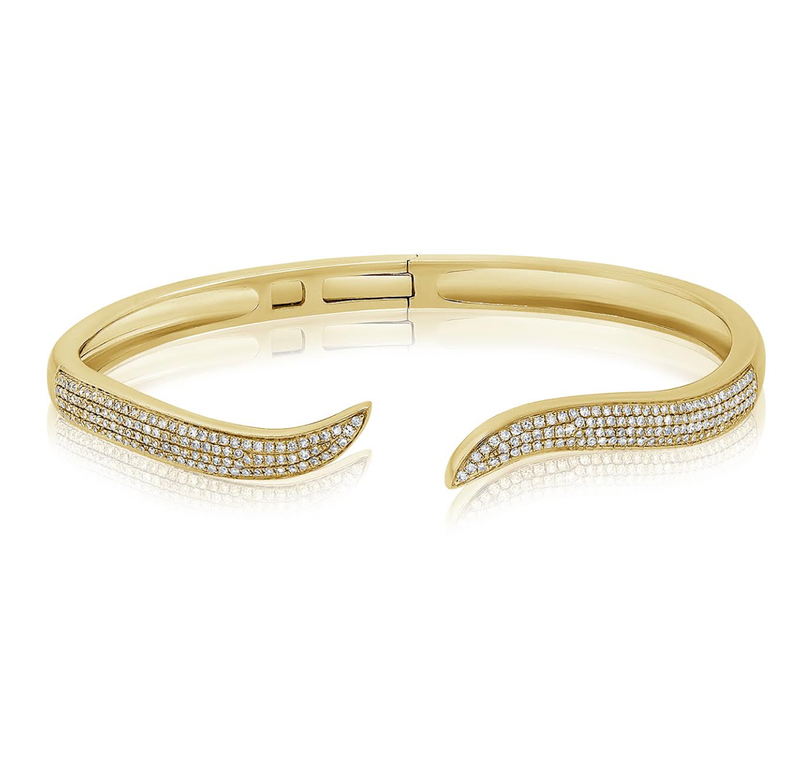 14K GOLD PAVE DIAMOND WAVE BANGLE