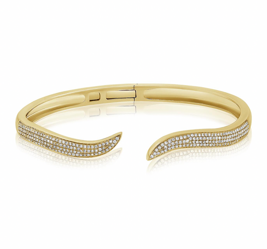 14K GOLD PAVE DIAMOND WAVE BANGLE