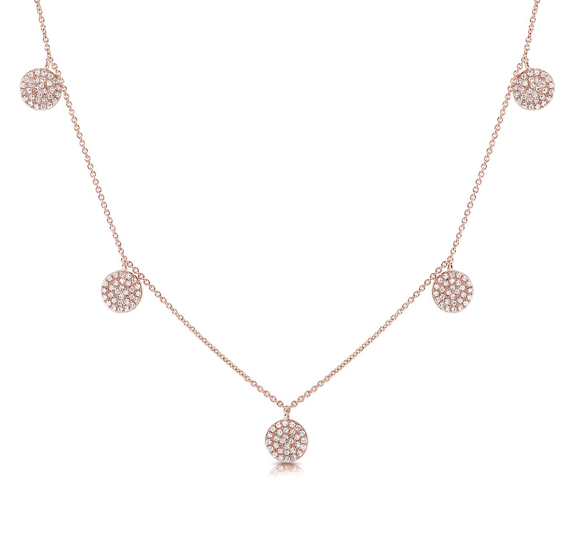 14k Gold Pave Diamond Circle 7 Station Necklace