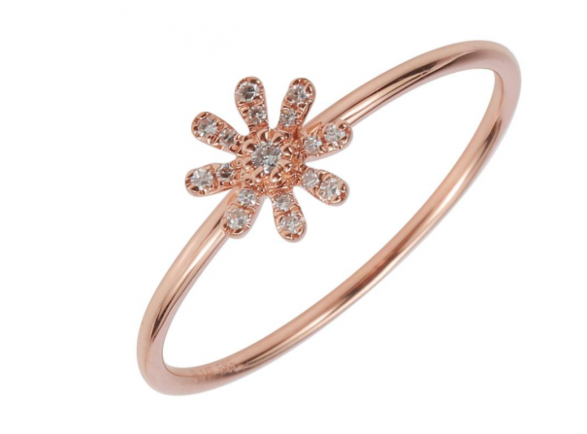 14k Rose Gold Pave Diamond Flower Ring