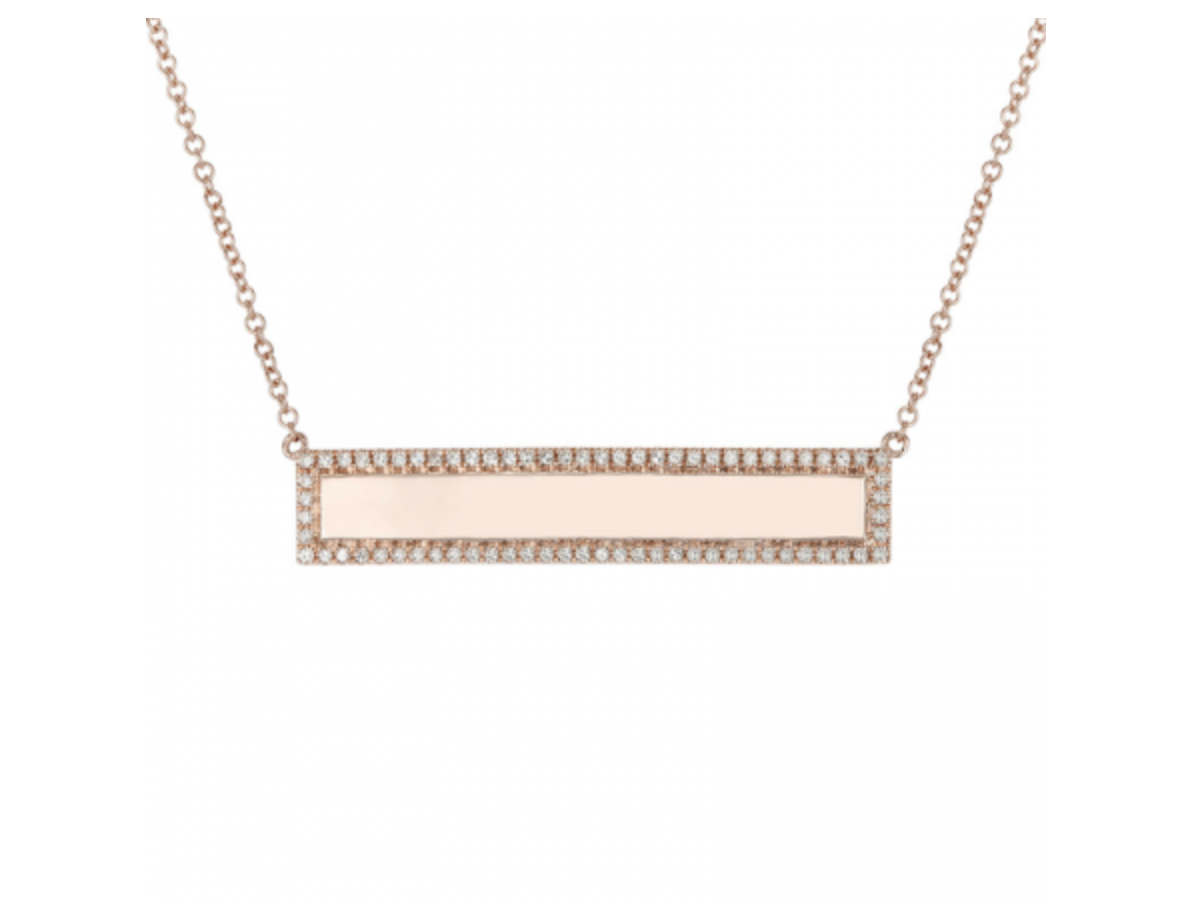 14k Rose Gold Diamond Engravable Bar Necklace