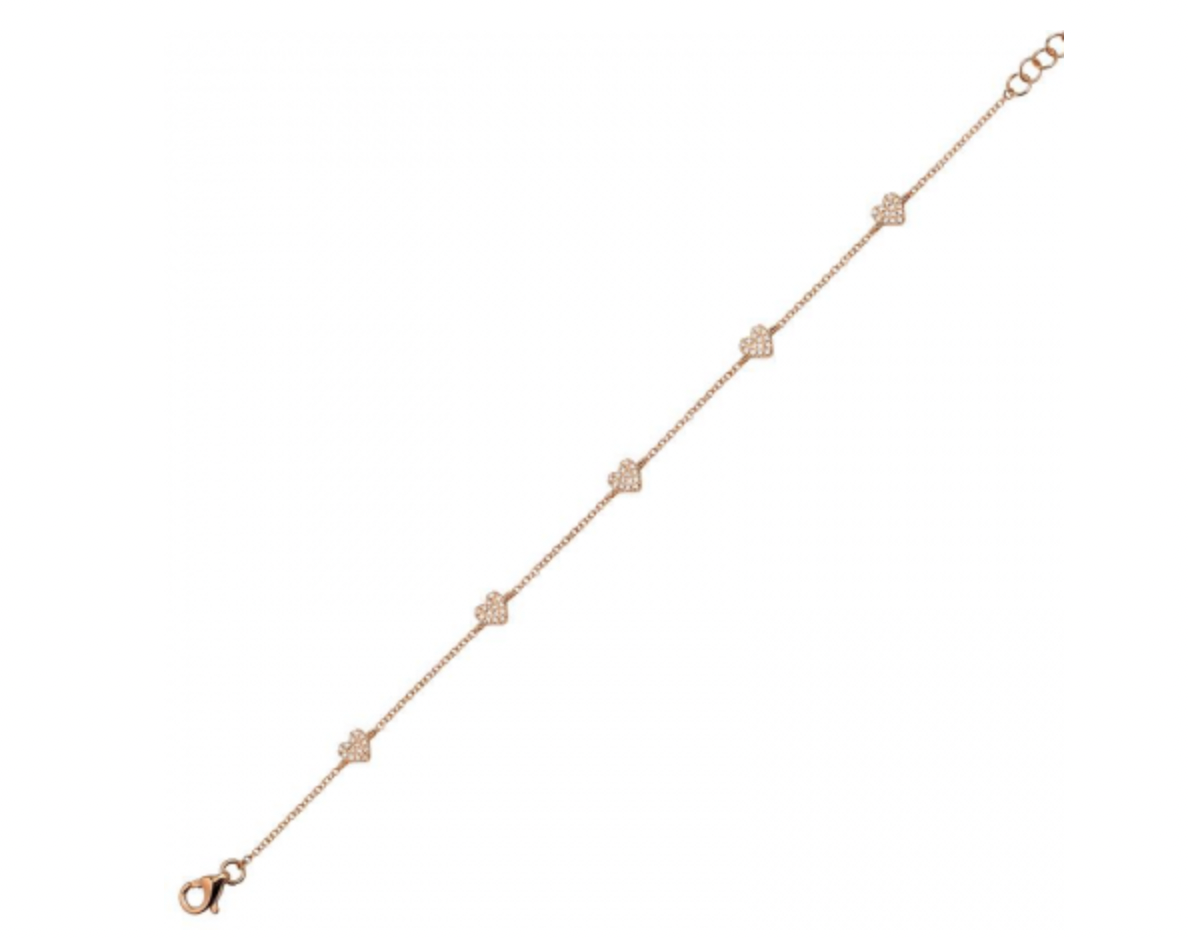 14k Rose Gold Diamond Multiple Heart Bracelet