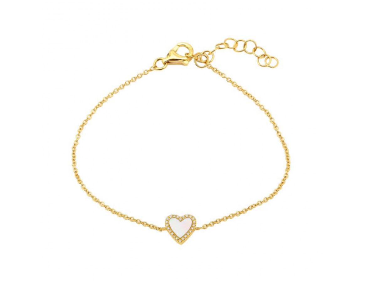 14k Gold Diamond Mother of Pearl Heart Bracelet