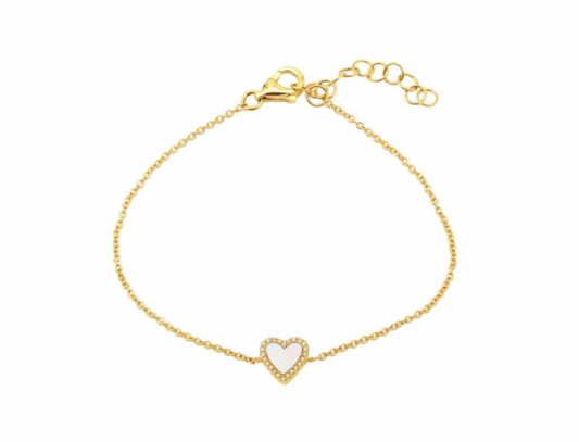 14k Gold Diamond Mother of Pearl Heart Bracelet