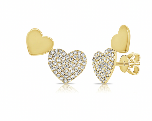 14k Gold Pave Diamond Double Heart Studs