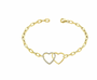 14K GOLD DIAMOND DOUBLE HEART CHAIN BRACELET