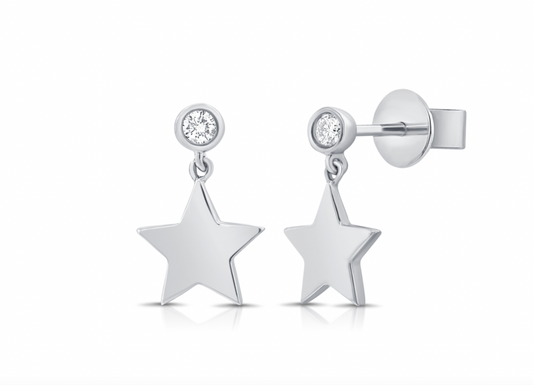 14k Gold Diamond Hanging Star Earrings