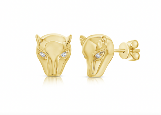 14k Gold Diamond Fierce Panther Studs