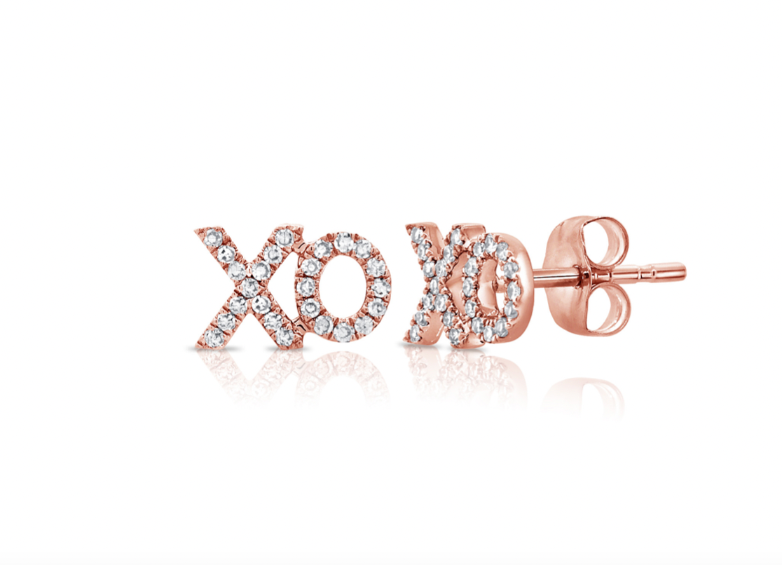 14k Gold Diamond Pave XO Studs