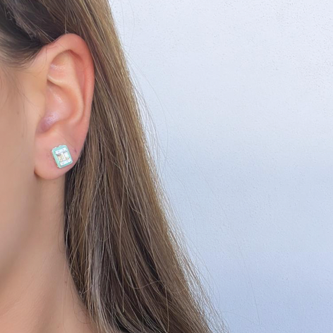 14k Gold Diamond Relly Emerald Studs