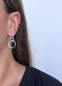 14k White Gold Diamond and Sapphire Hanging Circle Earrings
