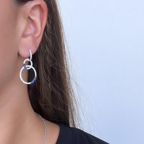 14k White Gold Diamond and Sapphire Hanging Circle Earrings