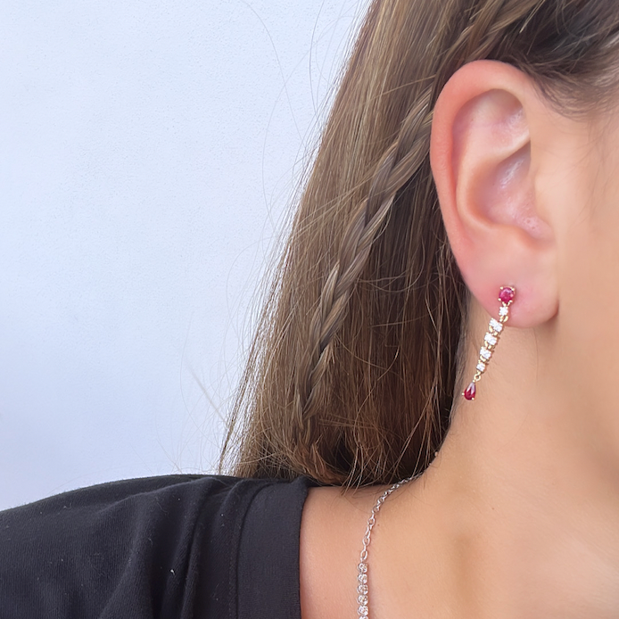 14k Gold Diamond and Precious Stone Hanging Earrings