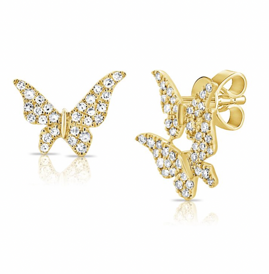 14k Gold Pave Diamond Butterfly Studs