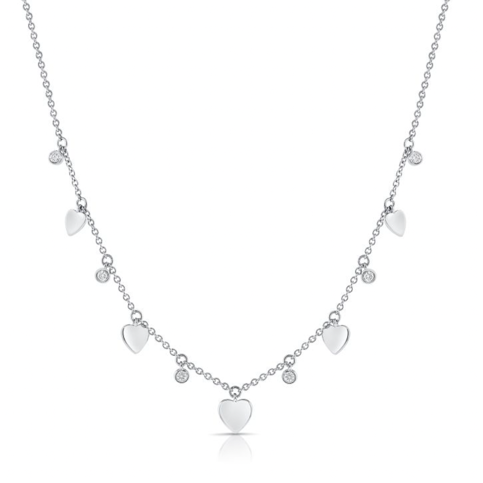14k Gold Station Hearts and Diamond Necklace