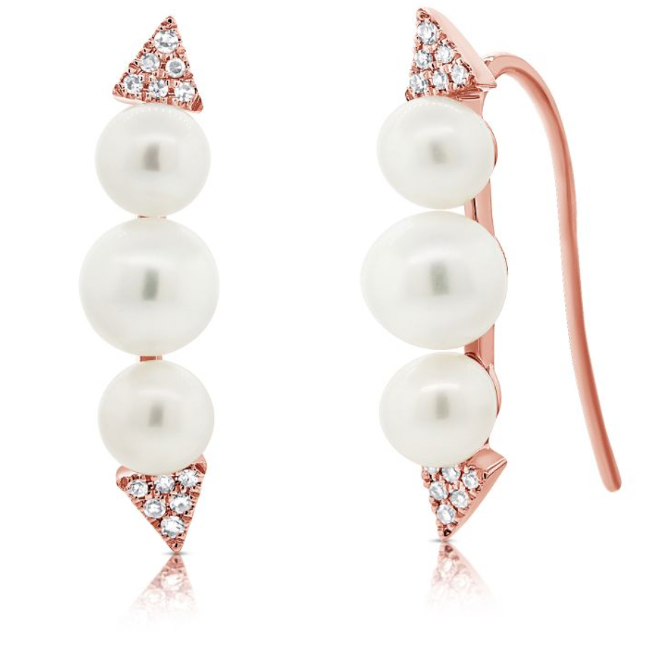 14k Gold Diamond Pearl Arrow Crawlers