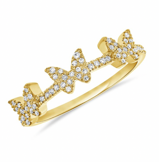 14k Gold Diamond Triple Butterfly Ring