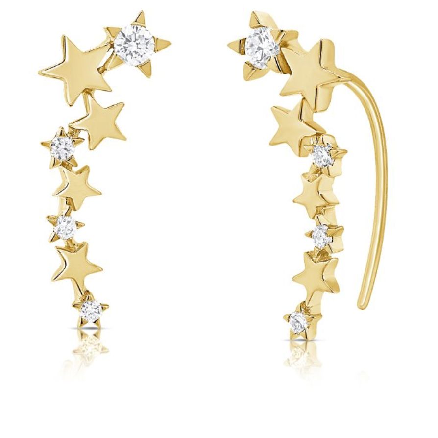 14k Gold Diamond Star Cluster Crawlers