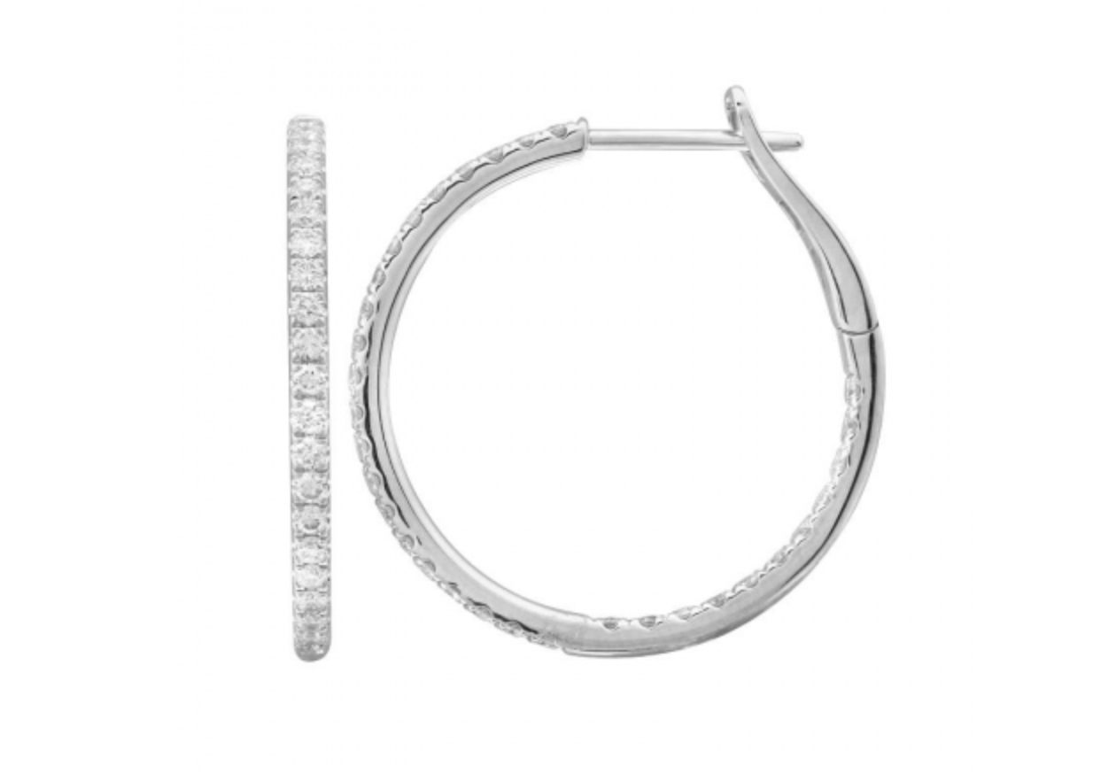 14k White Gold Diamond 27mm Hoop